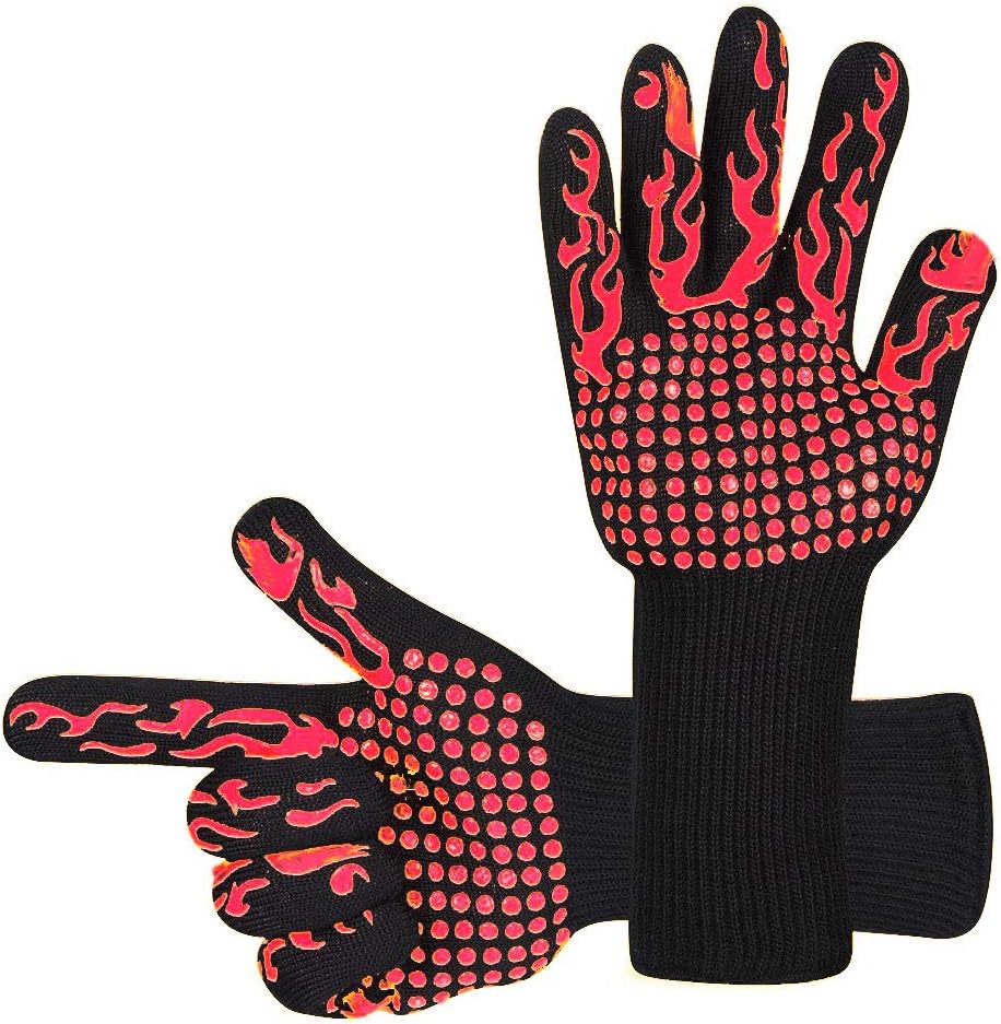 Awekris Heat Resistant Oven Gloves, BBQ Grilling Gloves for Cooking Kitchen Baking Fireplace Grilling Oven mitts (Red)
