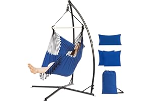 PNAEUT Hammock Chair with Stand Indoor Outdoor, Hanging Chair, Egg Swing Chair with Patented Adjustable Pillow, 2 Cushions, Bag, for Bedroom Balcony Patio, Stand 350lbs / Chair 500lbs Capacity (Navy)