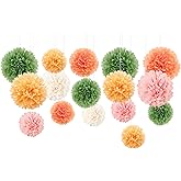 NICROHOME EUR Baby Shower Decorations, 16 PCS Light Orange Sage Green Tissue Paper Pom Poms for Spring Summer Party, Bridal Shower, Birthday, Wedding Party Supplies
