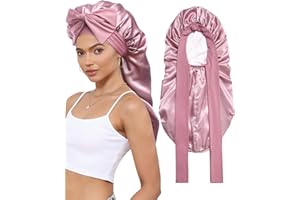 CHLINS Reversible Long Hair Bonnet Satin Bonnet for Braids Sleep Bonnets for Women with Elastic Tie Band Hair Wrap
