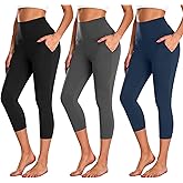 NEW YOUNG 3 Pack Capri Leggings for Women with Pockets-High Waisted Tummy Control Workout Gym Yoga Pants