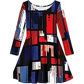 Cute Long Sleeve Girls Skater Dress Casual Funny Animal Floral Print Swing T Shirt Dress