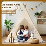 Wilwolfer Kids Teepee Tent Foldable Playhouse with 4 Poles White Canvas view 2