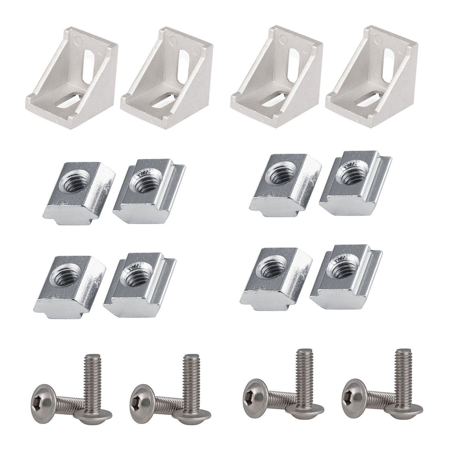 PZRT 3030 Series Aluminum Profile Connector Set, 4pcs Corner Bracket,8pcs M6 T-slot Nuts, 8pcs M6 Hex Socket Cap Screw Bolt for 8mm Slot Aluminum Profile Accessories
