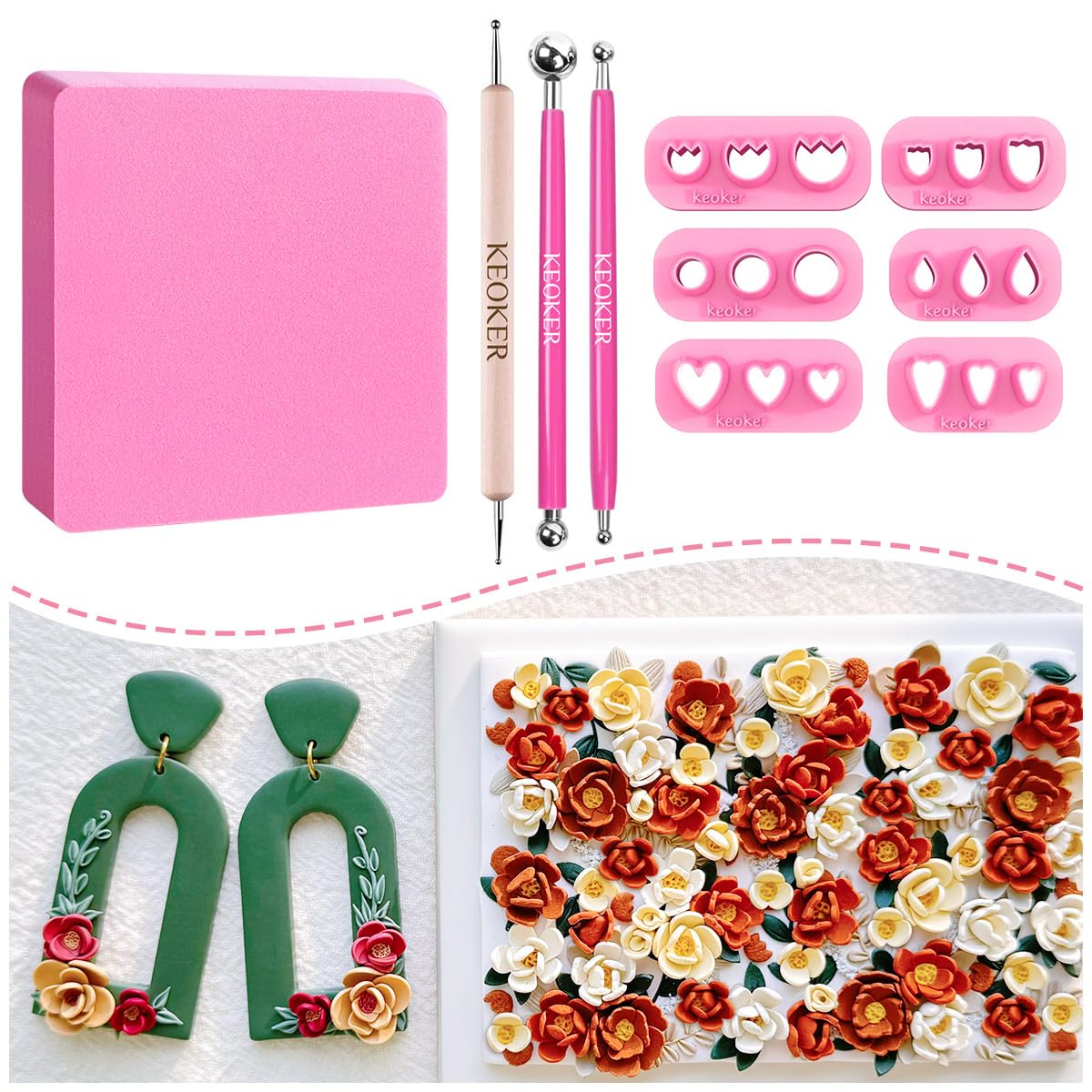 Keoker Mini Petal Clay Cutters - 6 Shapes Mini Flower Clay Cutter for Earrings Making, Polymer Clay Flower Molds, Clay Cutters for Polymer Clay JewelryQ