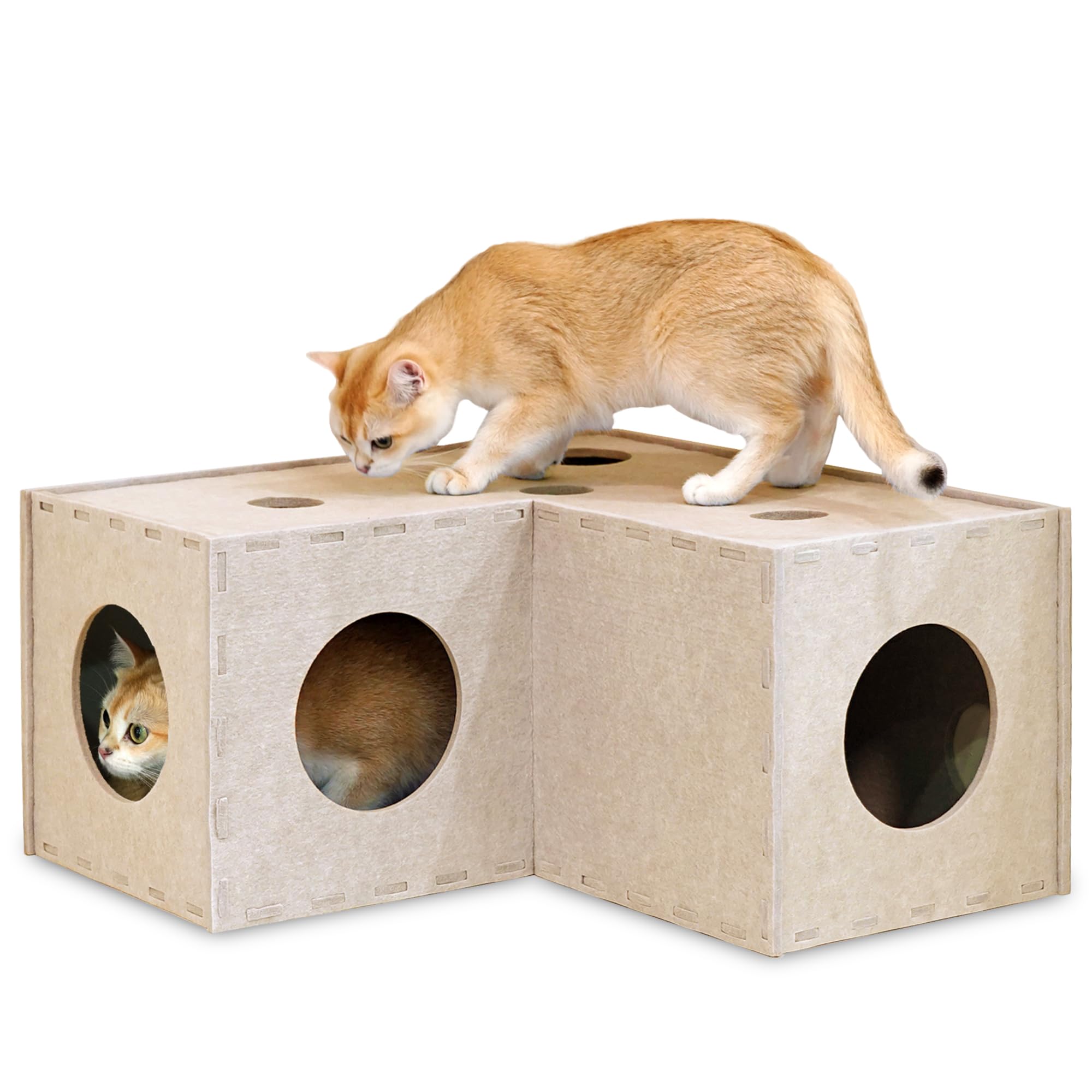 PETKARAY Cat Tunnel, Original Cat Hideaway Cave for Indoor Cats, Large Kitten Play Tubes and Tunnels, Soft Felt Toy with Interactive Peek Hole