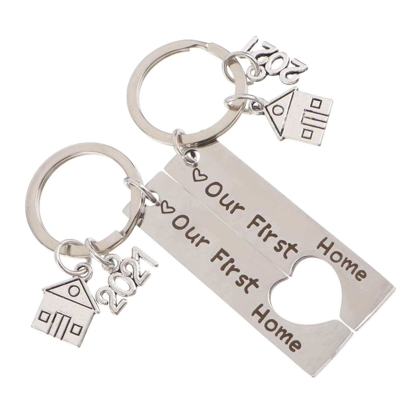 Amosfun 2pcs Our First Home Keychains 2021 Housewarming Gifts New Homeowners House Key Chain Keyring (Silver)