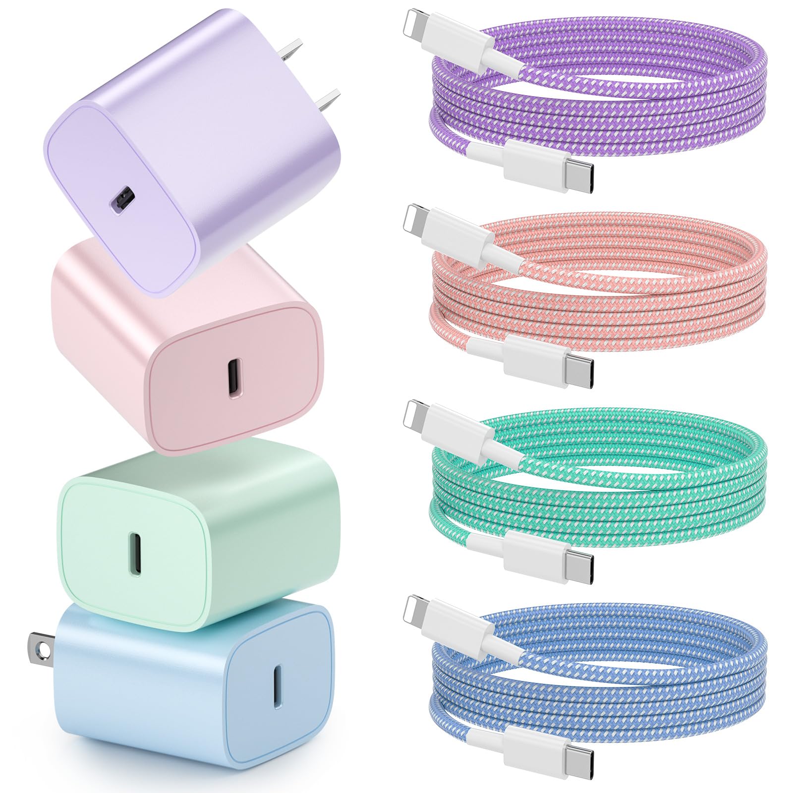 Photo 1 of Phone Charger Fast Charging, 4 Pack 20W USB C Wall Charger Block with 6FT Charging Cable Type C Fast Charge Block Compatible with Phone 14/14 Pro Max/13/13 Pro/12/12 Pro/11/11 Pro/XS, Pad and More