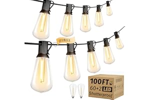 OHLUX Outdoor String Lights 100FT, Dimmable Patio Lights with 62 Shatterproof ST38 LED Vintage Edison Bulbs, 2200K Warm Conne