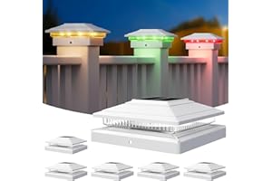 APONUO Solar Post Cap Lights Color Changing 6 Pack - RGB 8 Solid & Gradient Colors, IP65 Waterproof, for 4x4 5x5 6x6 Wood Vinyl Fences, Deck, Patio, Yard (White)