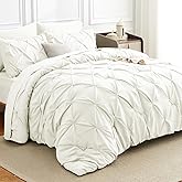 HIMEET King Comforter Set Ivory, 7 Pieces Pintuck Bed in A Bag King Size Bedding, Soft Bed Set All Season Pinch Pleat Comforter Set with Sheets, Pillowcases & Shams