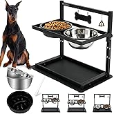 Elevated Dog Bowls with Slow Feeder for Large Dogs – Adjustable Raised Stand with 2 Stainless Steel Bowls & Spill-Proof Mat, Non-Slip Dog Feeder for Large & Medium Dogs (Black)
