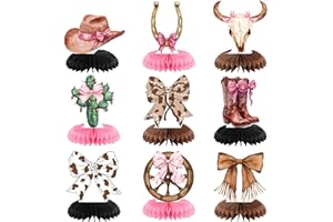 Weekgrat 9 Pcs Cowgirl Party Decorations for Table Boots or Bows Western Pink Cowgirl Honeycomb Centerpieces Coquette Rodeo Western Decor for Baby Shower Bachelorette Birthday