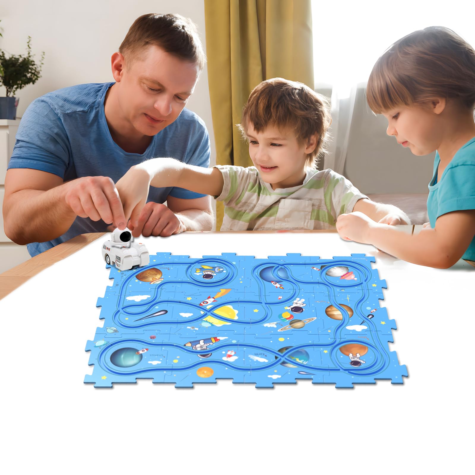 Puzzle Track Educational Play Set-Plastic Jigsaw Board & Battery Operated Toy Vehicles, Montessori Toys for Kids Ages 3-5, 2-4 Years Toddlers Puzzle Rail Car, 3 4 5 6 Year Old Boys Gift