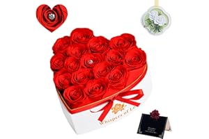 COOEACH Luxury Preserved Roses – Forever Real Roses Flowers for Delivery in a White Box, Preserved Flowers Birthday Gifts for Women Mom Wife, Ideal for Anniversary (Red 16 Roses, 16 Roses)