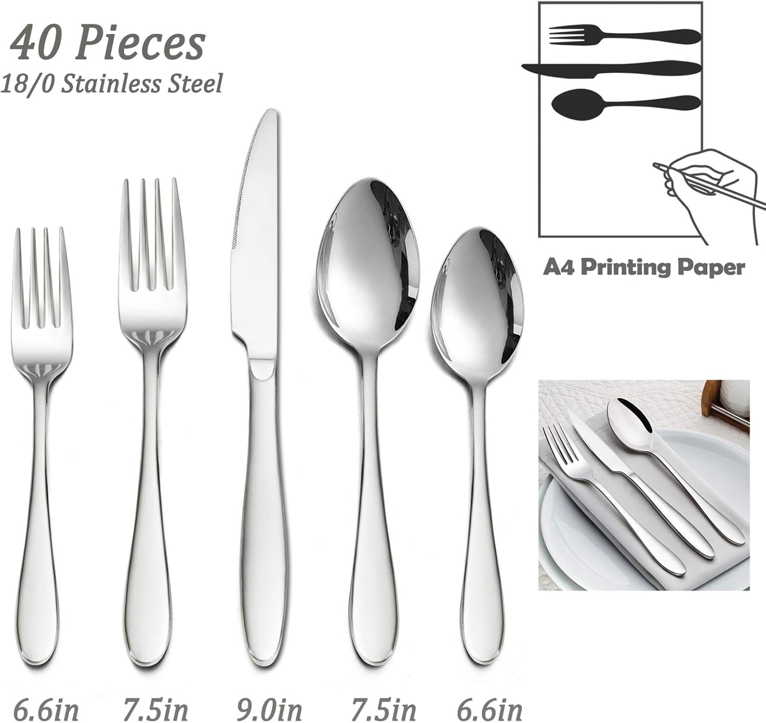 40-Piece Modern Silverware Set, HaWare Stainless Steel Flatware Cutlery Set, Elegant Kitchen Utensils Service for 8, Includes Dinner Knives/Spoons/Forks, Mirror Polished, Dishwasher Safe: Kitchen & Dining