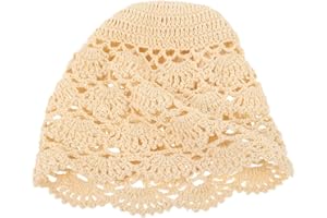 ARTIBETTER Vintage White Handmade Crocheted Lace Beanie Hat for Women, Hollow out Casual Turban Cap,