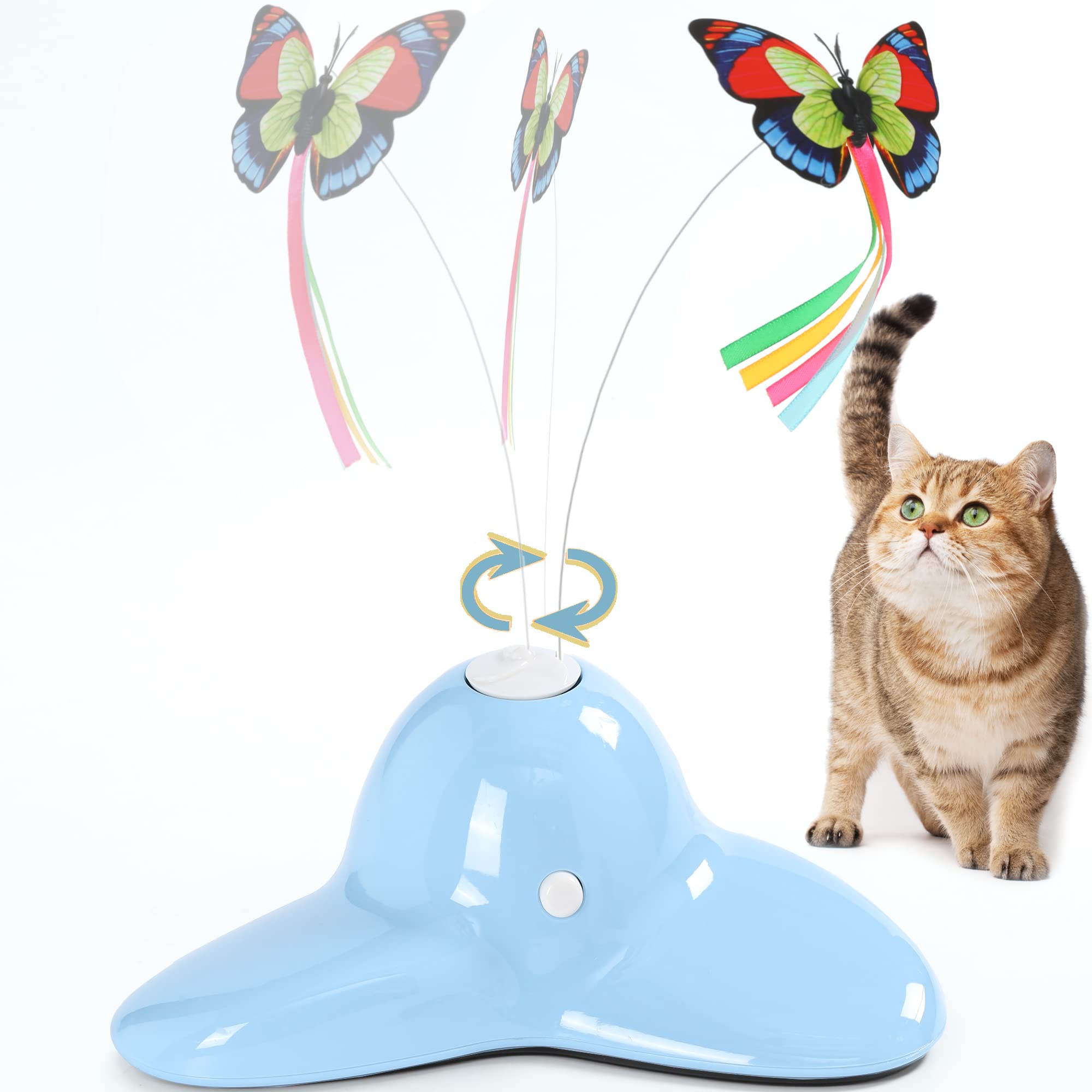 Vealind Interactive Cat Toys for Indoor Cats Smart Cat Feather Toy Rechargeable Kitty Toys with Butterfly Teaser 360° Electric Rotating Toys (Blue) — image 1