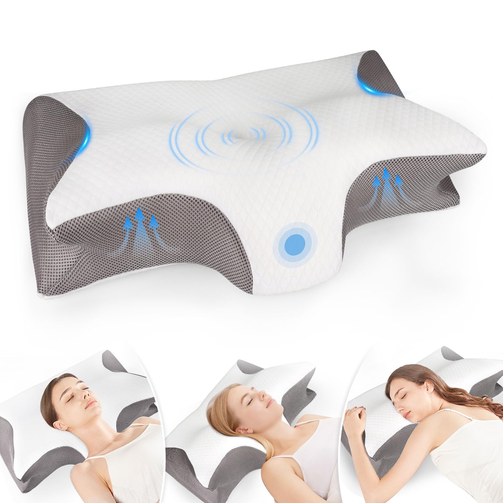 Photo 1 of Dreamers Relief Pillow, 2025 New Odorless Ergonomic Contour Memory Foam Pillows, Dreamers Pillow for Neck Pain Relief Side Back Stomach Sleeper (White Grey)