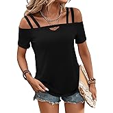 Bliwov Womens Cold Shoulder Tops Short Sleeve Cute Sexy Summer Spring Beach Vacation T Shirts Fashion Outfits Basic Clothes
