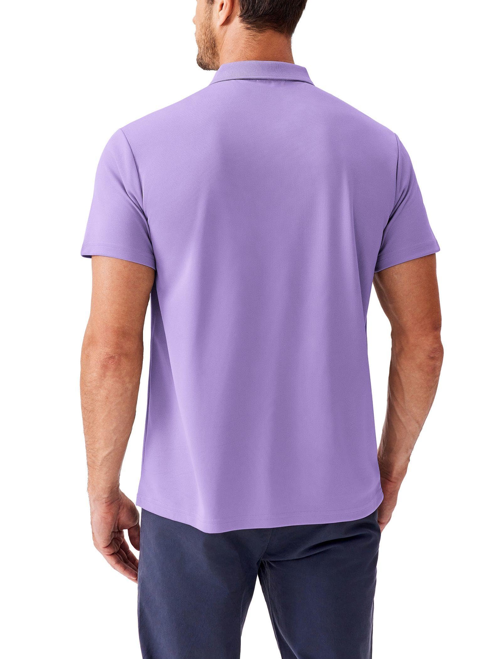 PINSPARK Golf Polo Shirts for Men Quick Dry Short Sleeve Collared Shirt Slim Fit Casual Solid Stylish Polos Shirt Purple