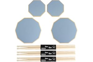 ENIPEDITA 10 Pcs Drum Practice Pad and Sticks Set with 3 Pairs 5a Drum Sticks 12 Inch, 8 Inch Grey Double Sided Silent Snare 