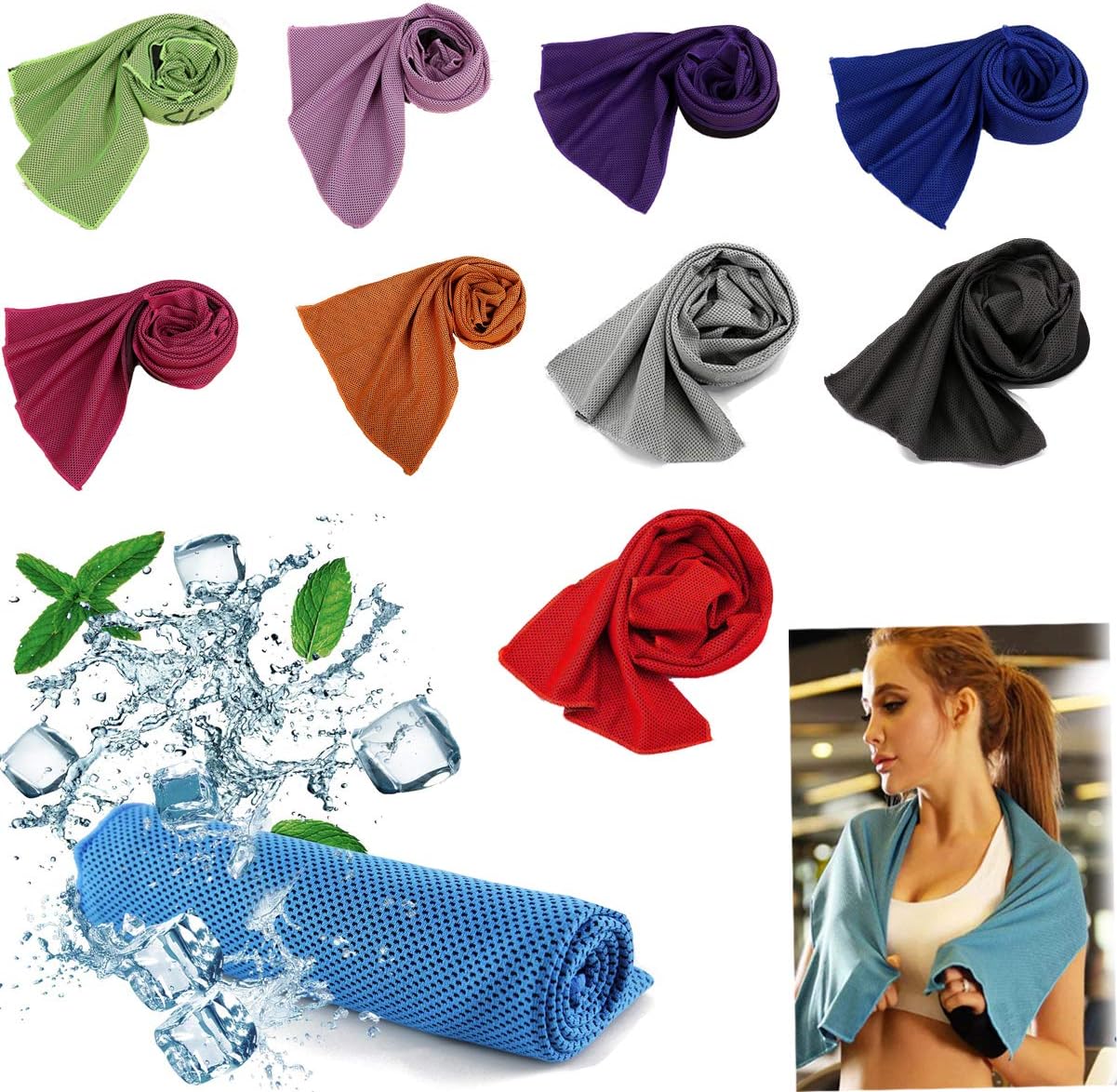 Kühlendes Handtuch Aus Mikrofaser | Weich, Atmungsaktiv | Für Sport, Yoga, Fitness, Camping | In Blau