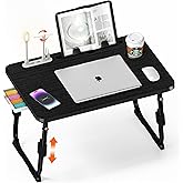 Lap Desk for Bed Adjustable Height with USB Port 23.6" x15.7" Desktop | Storage Drawer, Bookshelf, Fits 17" Laptop, For couch WFH Study, Foldable Non-Slip No Assembly Sturdy Lightweight Black