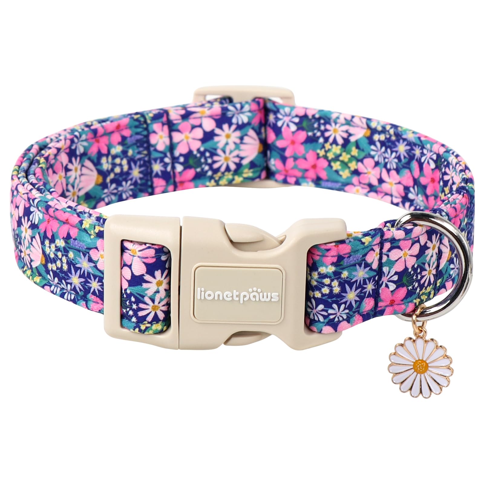 Photo 1 of Lionet Paws Floral Dog Collar- Cute Spring Wildflowers Daisy Fleabane Dog Collars with Plastic Buckle, Light Adjustable Dog Collars for Medium Dogs