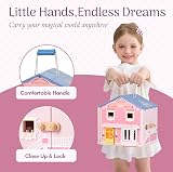 Giant bean Pink Wooden Dolls House with Dolls & Furniture, Foldable Portable view 6