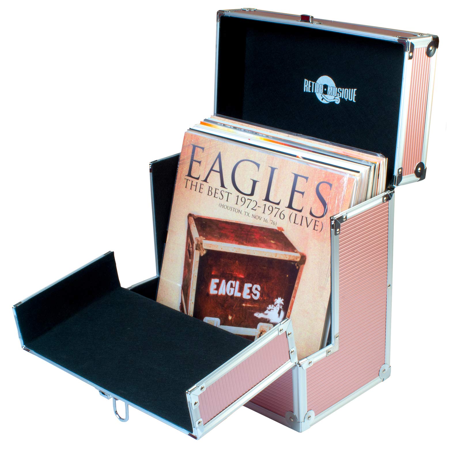 Yellodoor Retro Music - Aluminium Storage Case with Folding Front Flap for 33 RPM Vinyl Records, Easy Access to Your Rose Gold Vinyl