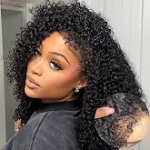 Qmaple 4C Edges Kinky Curly Lace Front Wig for Black Women 16Inch | 200% Density, Deep Wave Human Hair,13x4 HD Lace Frontal,Wigs With Curly Edges Baby Hair, Pre-Plucked Hairline