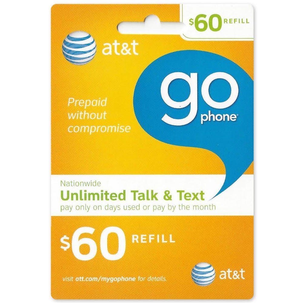 AT&T $60 Go Phone Refill Card - Shipped by Amazon
