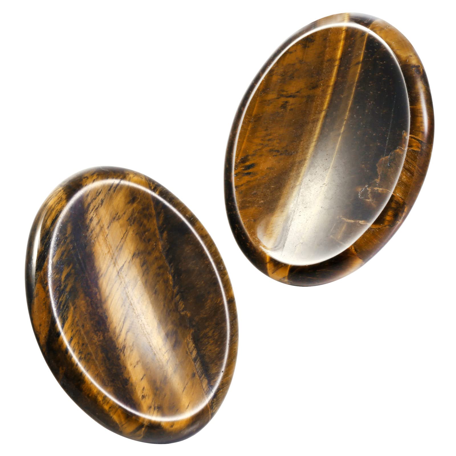 Nupuyai 2pcs Tiger's Eye Oval Thumb Worry Stone Set, Energy Crystal Pocket Palm Stone for Healing Anxiety Stress Relief Reiki Therapy, 45x35mm
