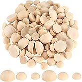 200 Pcs Half Wooden Beads, Unfinished Natural Split Wood Balls, 12mm/15mm/20mm Small Half Round Decorative Wooden Craft Beads Balls for Paint DIY Craft Kids Arts Toy Home Party Decoration