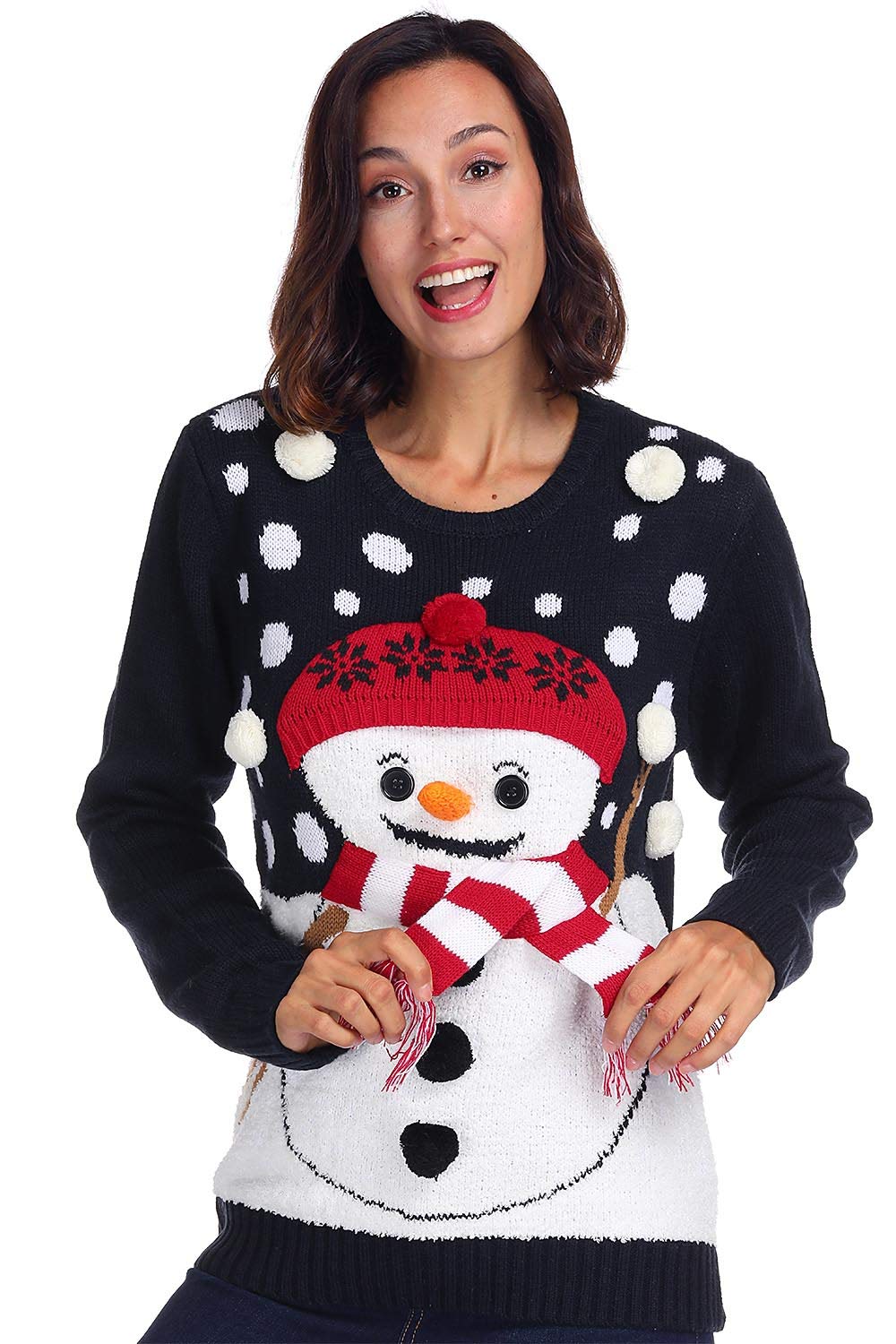 Christmas Women's Knit Funny Sweater Ugly Long Sleeve Sweatshirt Snowman L - Image 5