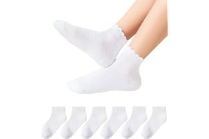 Funjoon Girls White Ruffle Socks School Uniform Kids Cotton Ankle Dress | Classic Cute Ruffle Dress Socks, Nice for Kids Uniforms and Dresses, Breathable Soft Cotton, White/Black/Navy blue, 4-12years