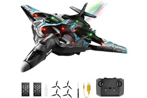 Losbenco RC Plane 4 Channel, Remote Control Airplane Fighter with 3 Modes, Stunt Roll, Cool Light, Two Batteries, F-22 RC Plane Ready to Fly, Great Jet Aircraft Gift Toy for Boys Kids Adult Beginner