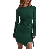PRETTYGARDEN Women 2025 Mini Bodycon Dresses Long Sleeve Ruched Fitted Short Night Out Trendy Party Club Outfits Fall Clothes
