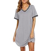 Ekouaer Womens Nightgown Short Sleeve Sleepshirt V Neck Sleepdress Casual Nightshirt Sleepwear Loungewear S-XXXL