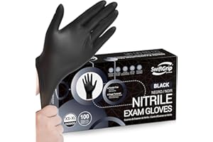 SwiftGrip Disposable Nitrile Exam Gloves, Black Nitrile Gloves Disposable Latex Free for Medical, Cooking & Esthetician