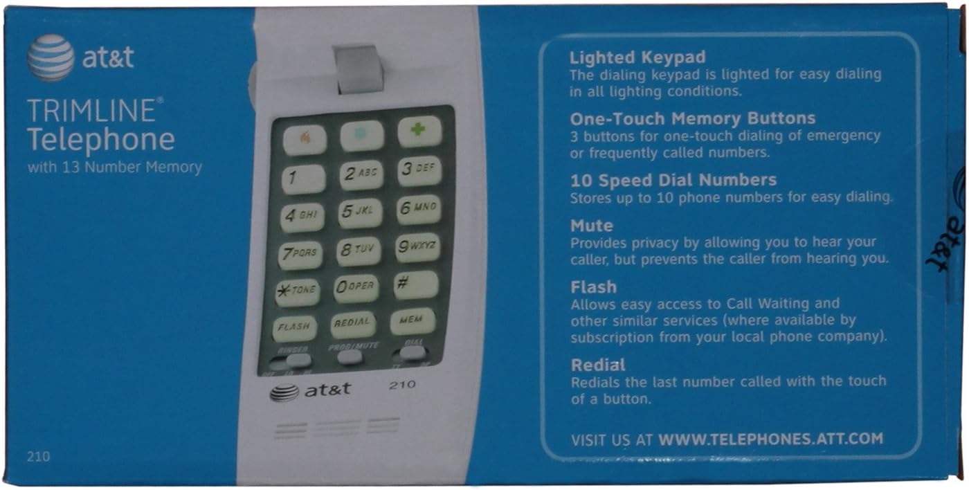 Advanced American Telephones 210WH AT&T 210M Basic Trimline Corded Phone, No AC Power Required, Wall-Mountable, White : Corded Telephones : Office Products
