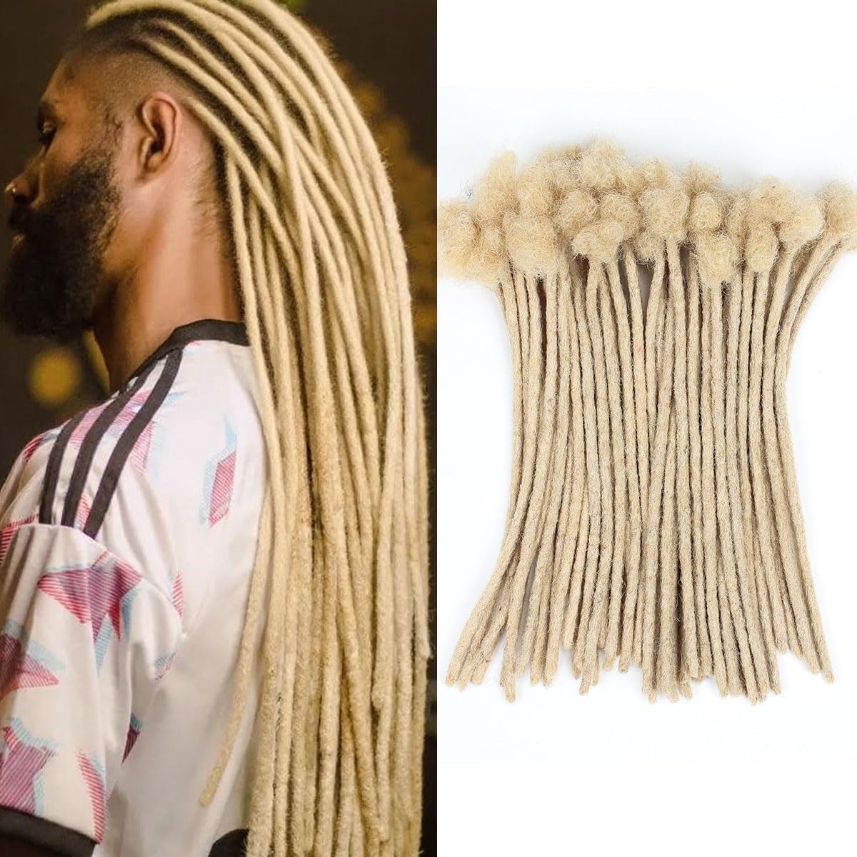Photo 1 of Vecago 16 inch 50 Strands Loc Extensions Human Hair, 0.4cm Width 100% Human Hair Dreadlock Extensions for Men/Women, Can be Dyed Soft Dreads Extensions,613#Blonde