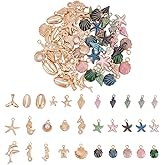 HOBBIESAY Ocean Starfish Seashell Conch Charms Tibetan Ocean Charms Colorful Sea Animal Pendants Charm for Jewelry Making