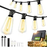 Skoiuc 200FT Solar String Lights Outdoor Waterproof for Patio Hanging | 2 x 100FT with Remote &amp; Timer, LED Shatterproof ST38 Bulbs, USB &amp; Solar Powered for yard, porch, backyard, camping