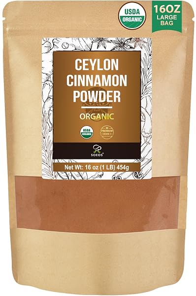 SOEOS ORGANIC CEYLON CINNAMON POWDER, 16OZ (454G), PREMIUM...