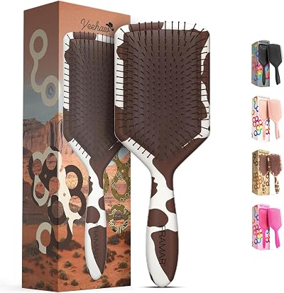 FRAMAR Paddle Brush for Thick Curly Hair Detangler Wet Hair Cow Print