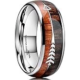 King Will Tungsten Wedding Band for Men 8mm Domed Ring Arrow/Guitar String Inlay Promise Ring for Him Comfort Fit