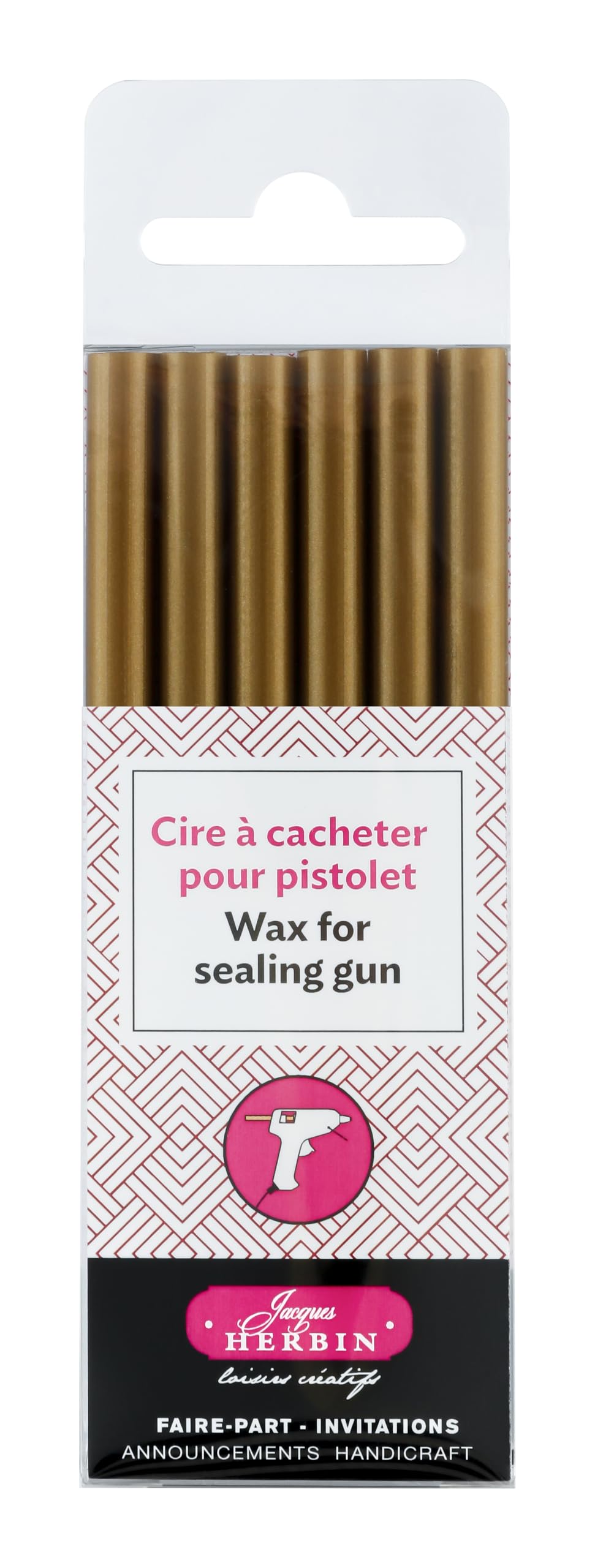 Jacques Herbin 35804T - Pack of 6 Special Sealing Wax Sticks - Made for Wax Gun - Gold Colour - Manufactured in France - Creative Art Tool - Correspondence