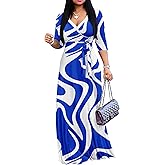 FANDEE Plus Size Maxi Dress for Women Casual Summer Sundress V-Neck 3/4 Sleeve